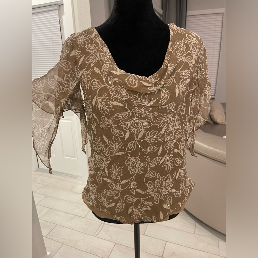 Y2K Vintage signature by Robbie bee 100% silk beaded fairy blouse Sz 12